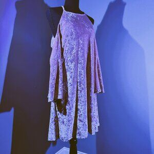 Blush Crushed Velvet Swing Dress with Bell Sleeves